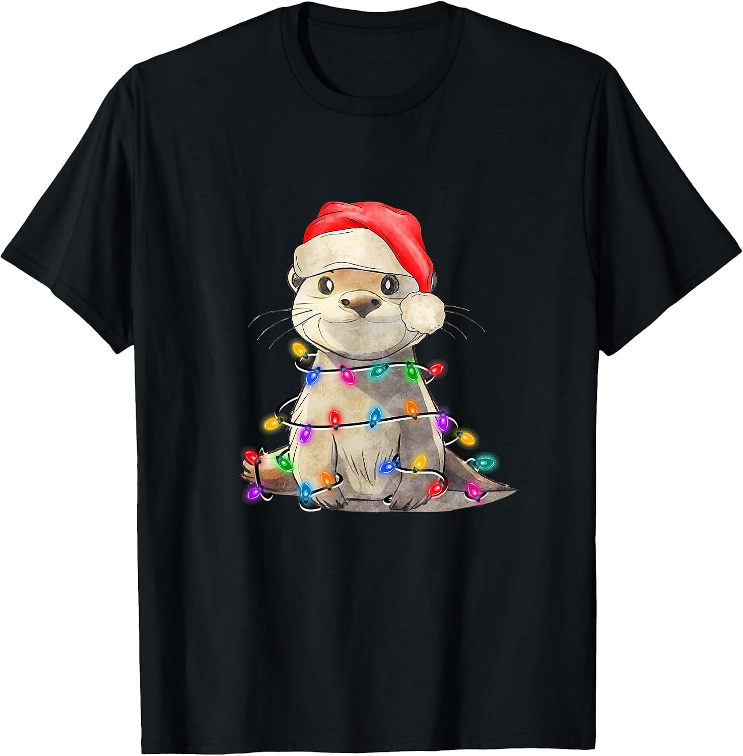 Adorable Christmas Otter with string of lights (C)