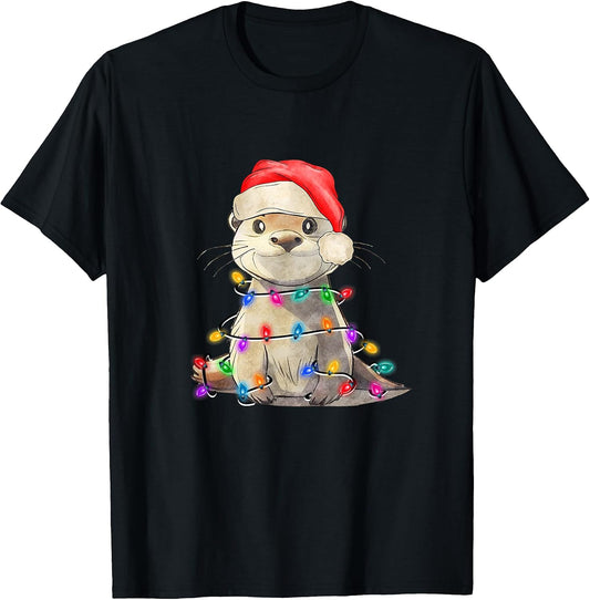 Adorable Christmas Otter with string of lights (C)