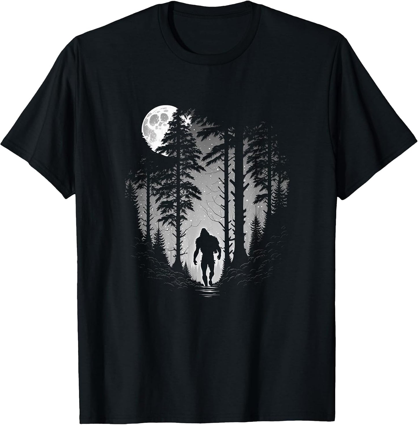Bigfoot Hiding in Forest at Night Moon Stars & Sasquatch