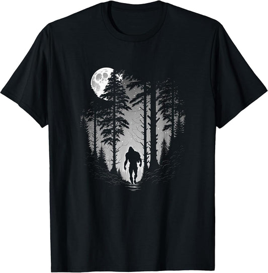 Bigfoot Hiding in Forest at Night Moon Stars & Sasquatch