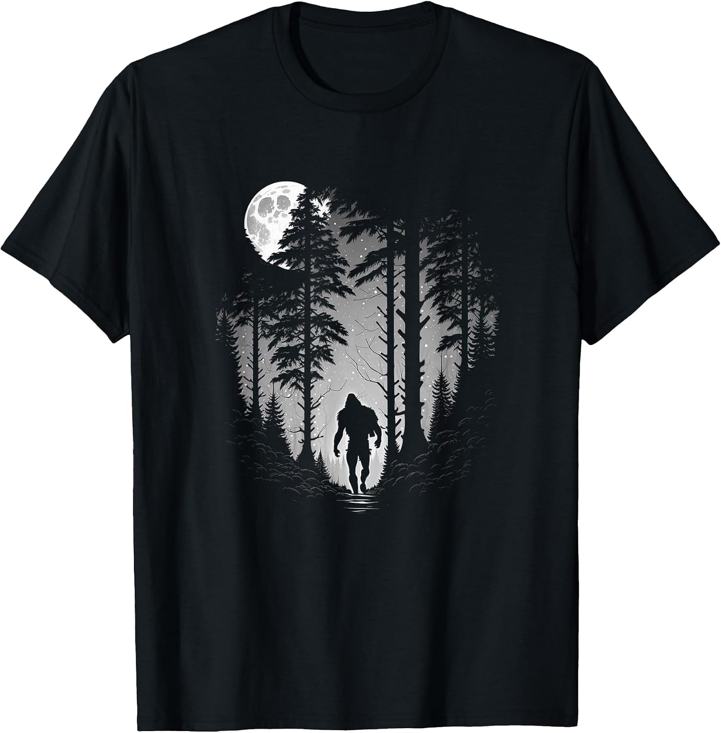 Bigfoot Hiding in Forest at Night Moon Stars & Sasquatch