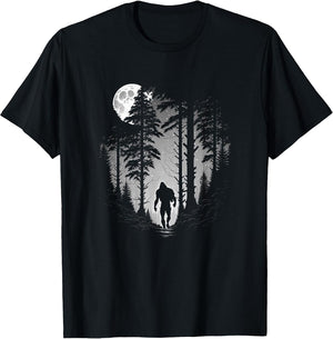 Bigfoot Hiding in Forest at Night Moon Stars & Sasquatch