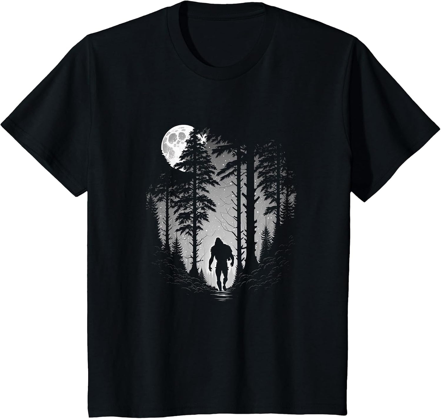Bigfoot Hiding in Forest at Night Moon Stars & Sasquatch
