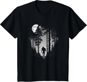 Bigfoot Hiding in Forest at Night Moon Stars & Sasquatch