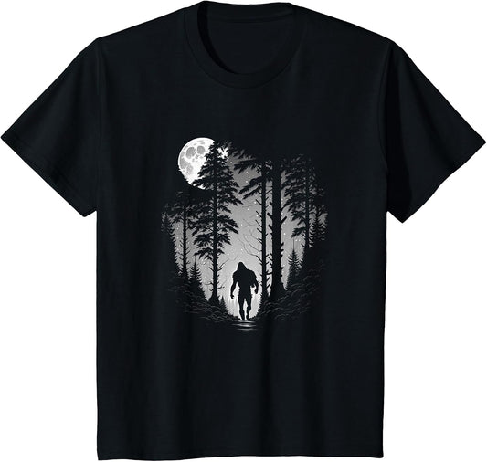 Bigfoot Hiding in Forest at Night Moon Stars & Sasquatch