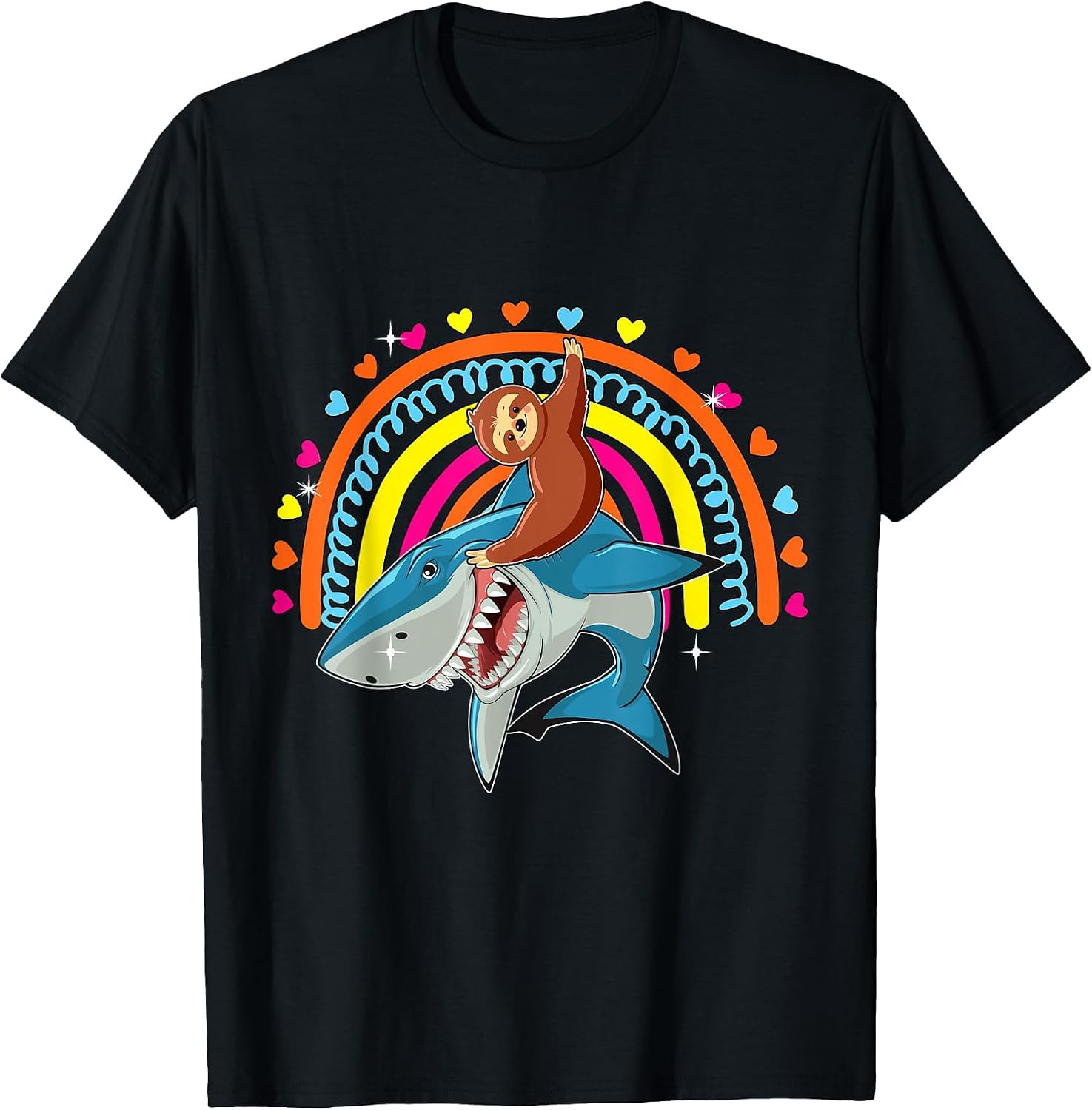 Sloth Riding Shark Funny Zoo Animal Rainbow Hearts Lover