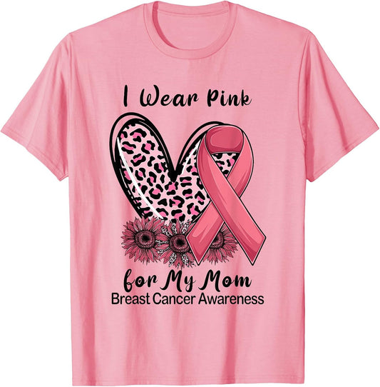 I Wear Pink for My Mom Ribbon Leopard Heart Sunflower
