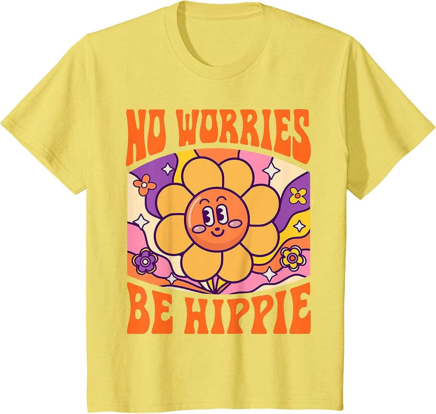 No Worries Be Hippie Peace Sign Retro 60s 70s Vintage Flower