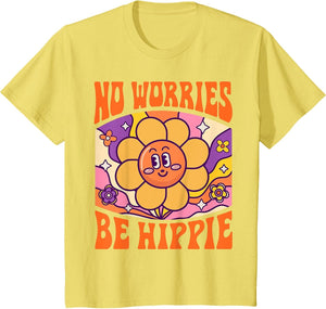 No Worries Be Hippie Peace Sign Retro 60s 70s Vintage Flower