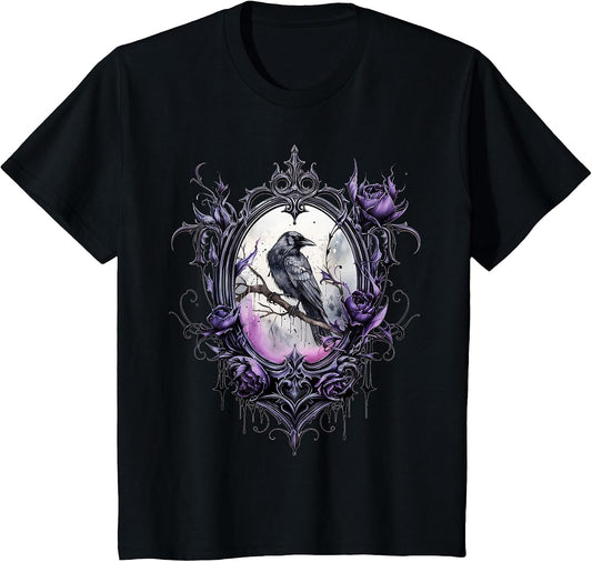 Gothic Halloween Raven Rose Purple Majestic Bird
