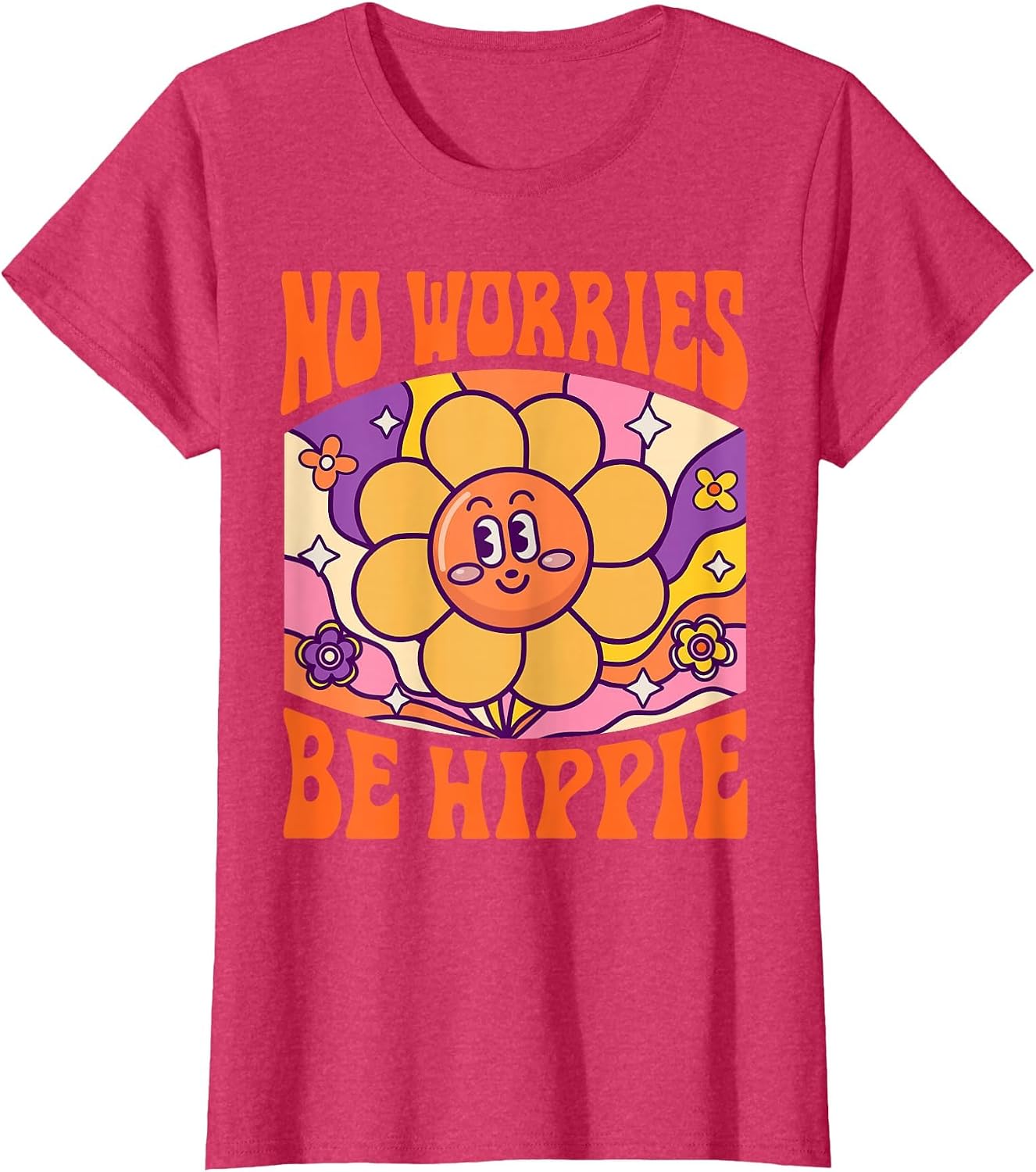 No Worries Be Hippie Peace Sign Retro 60s 70s Vintage Flower