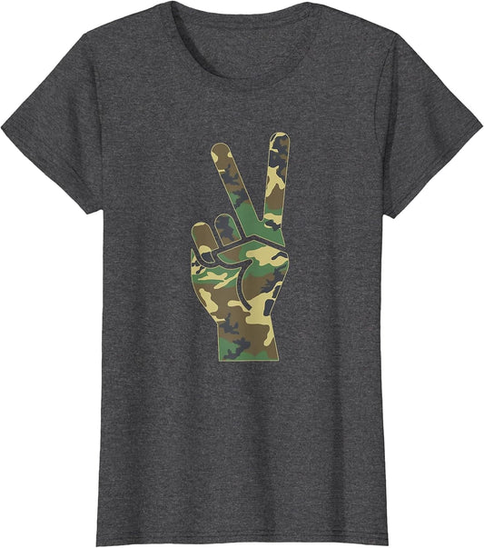Camo Peace Sign Symbol Camouflage Women Adults