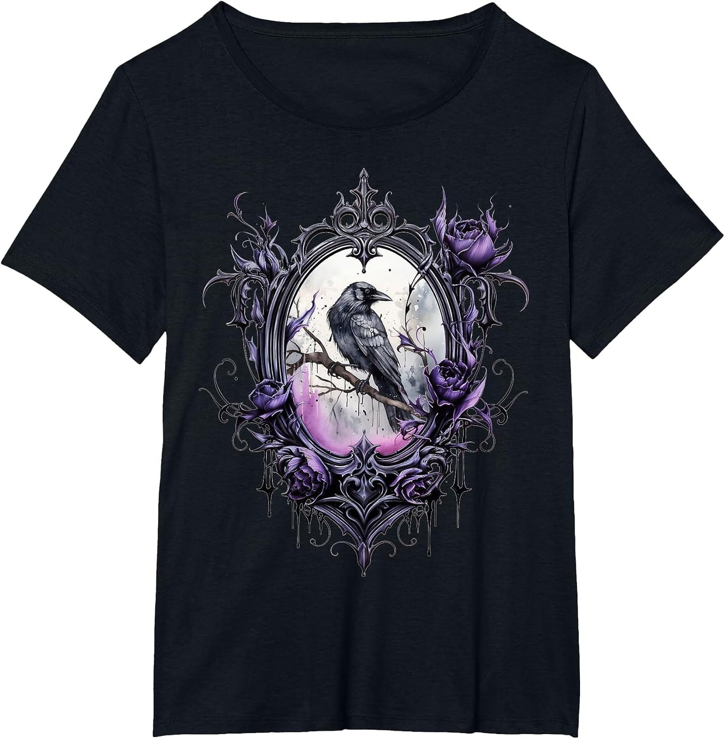 Gothic Halloween Raven Rose Purple Majestic Bird