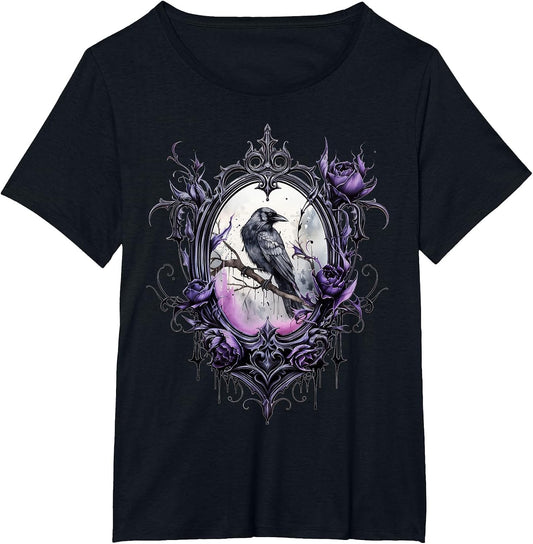 Gothic Halloween Raven Rose Purple Majestic Bird