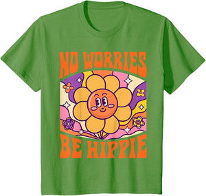No Worries Be Hippie Peace Sign Retro 60s 70s Vintage Flower