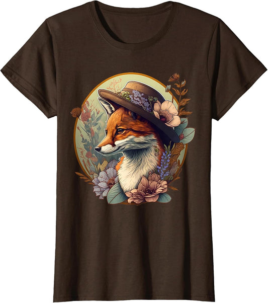 Cute Cottagecore Floral Fox Aesthetic Girls Women Graphic