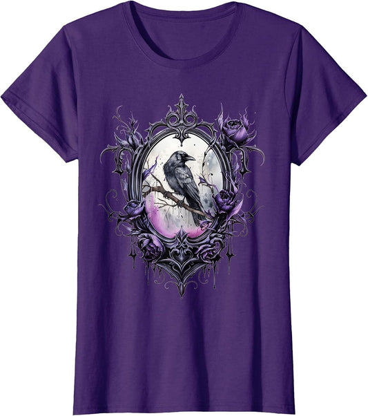 Gothic Halloween Raven Rose Purple Majestic Bird