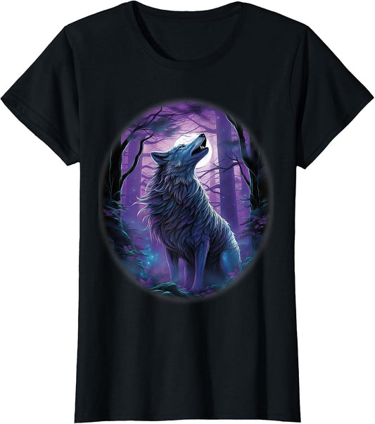 Wolf in The Forest Howling at The Moon Fantasy Art Wildlife