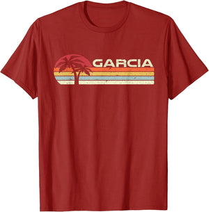 Garcia Surname 80s 90s Vintage Sunset with Palm Trees