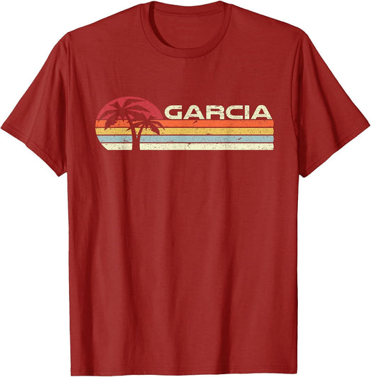 Garcia Surname 80s 90s Vintage Sunset with Palm Trees