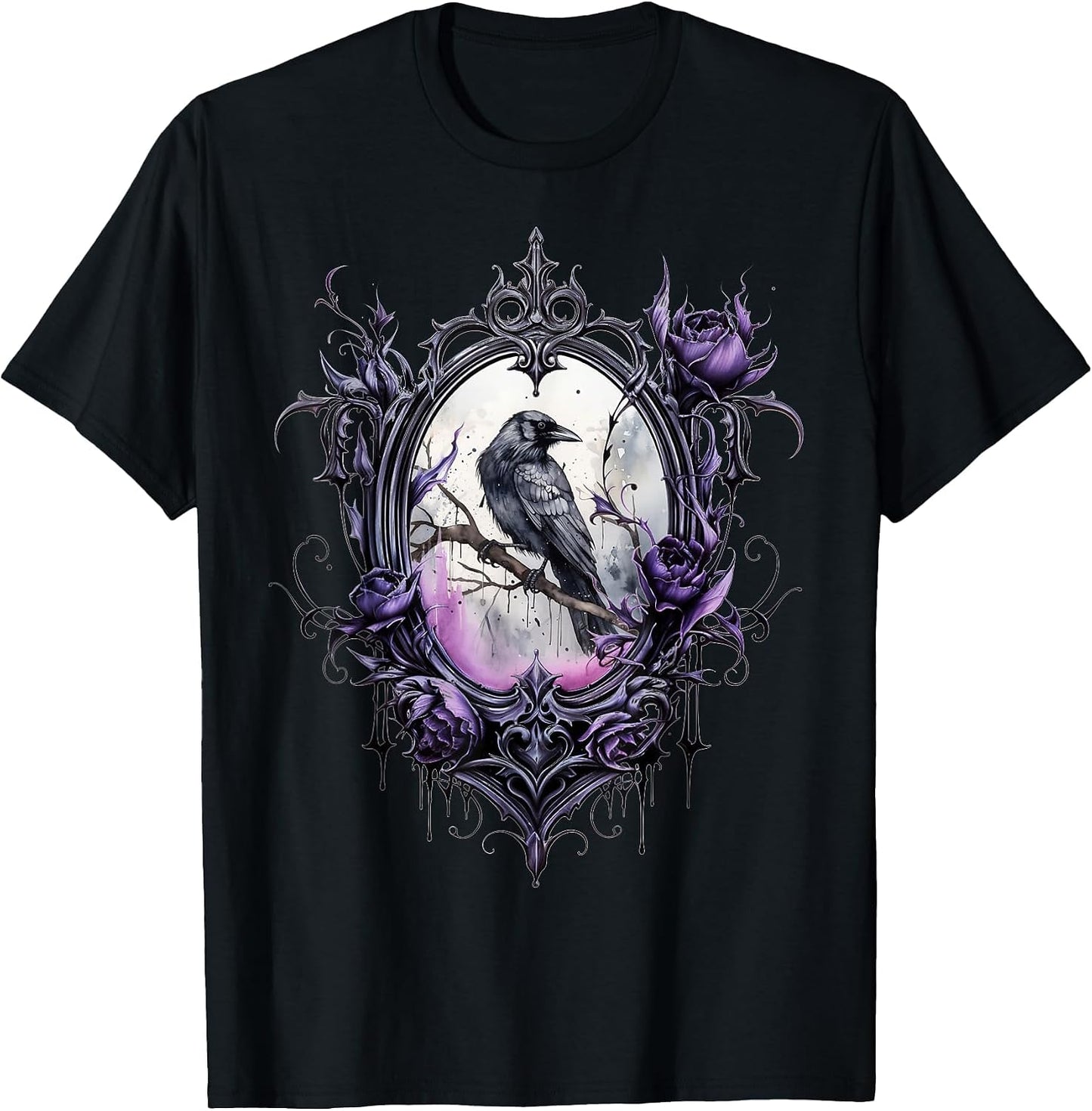 Gothic Halloween Raven Rose Purple Majestic Bird