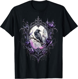 Gothic Halloween Raven Rose Purple Majestic Bird