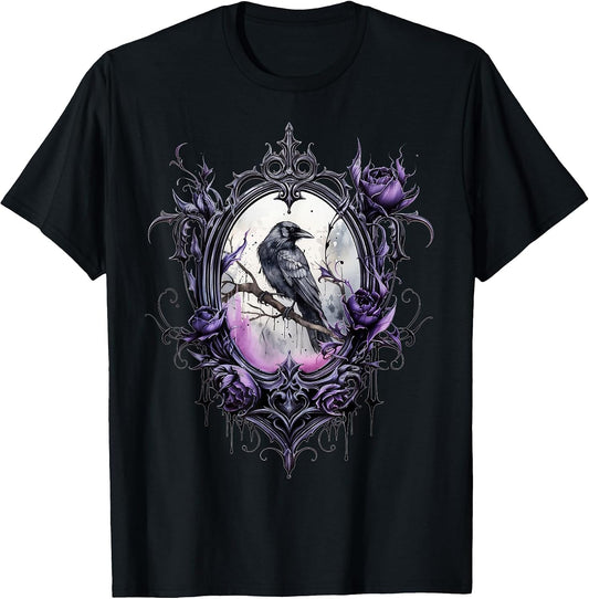 Gothic Halloween Raven Rose Purple Majestic Bird