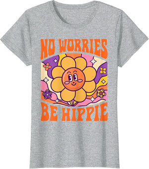 No Worries Be Hippie Peace Sign Retro 60s 70s Vintage Flower