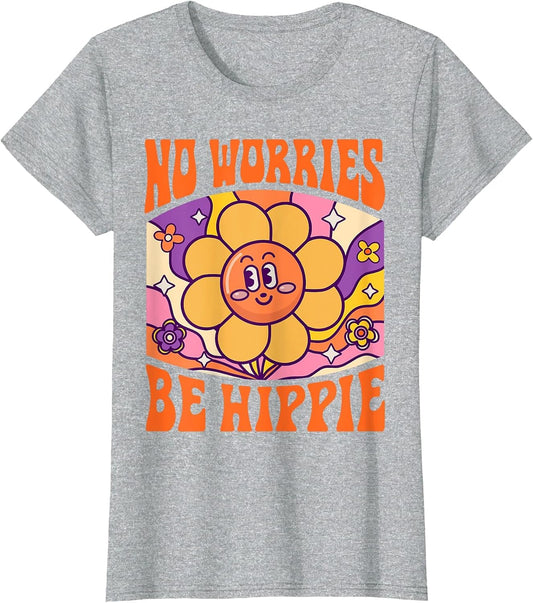 No Worries Be Hippie Peace Sign Retro 60s 70s Vintage Flower