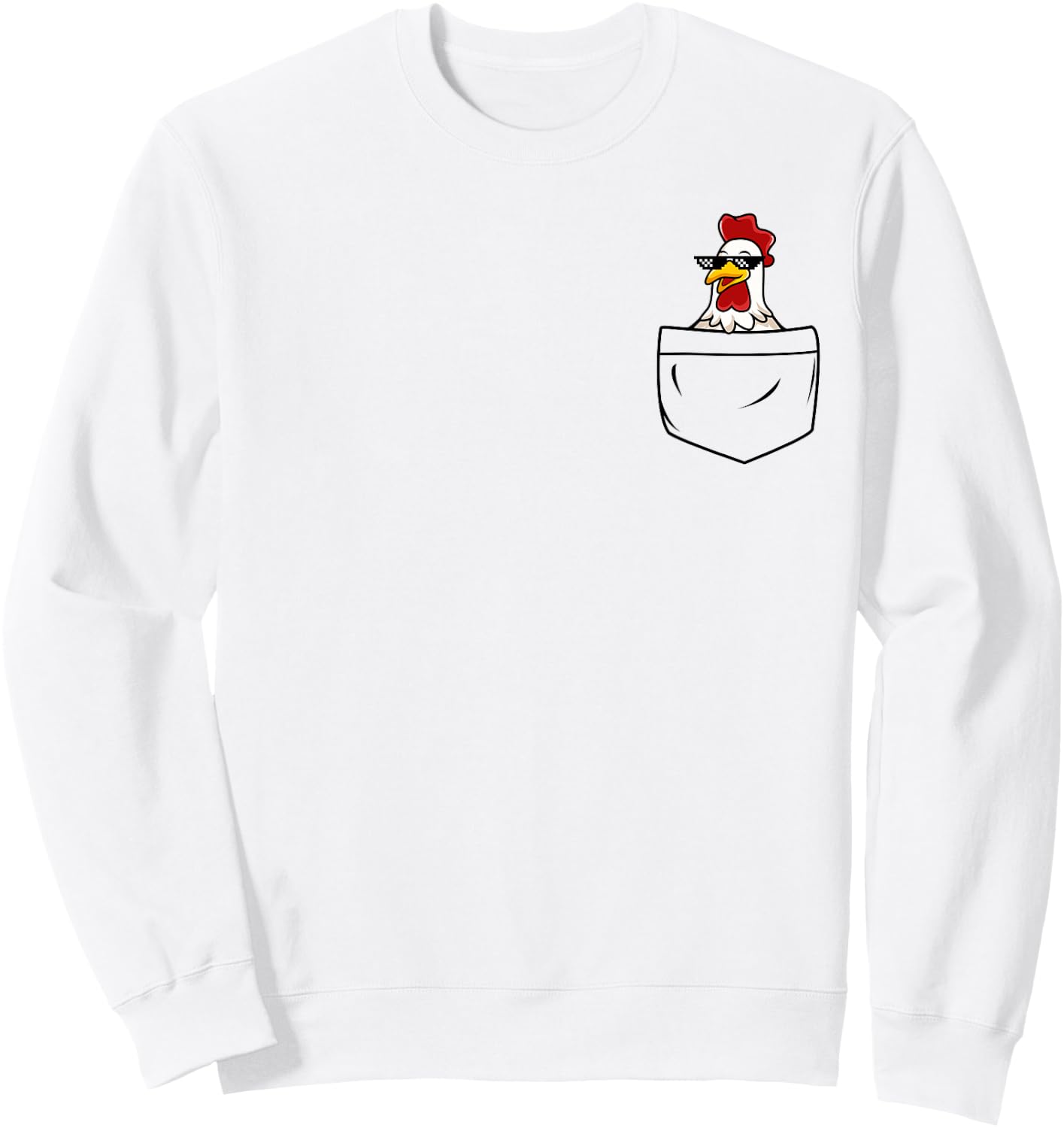Cool Chicken Hen Rooster in Pocket with Meme Sunglasses Sweatshirt - Sweatshirt | White