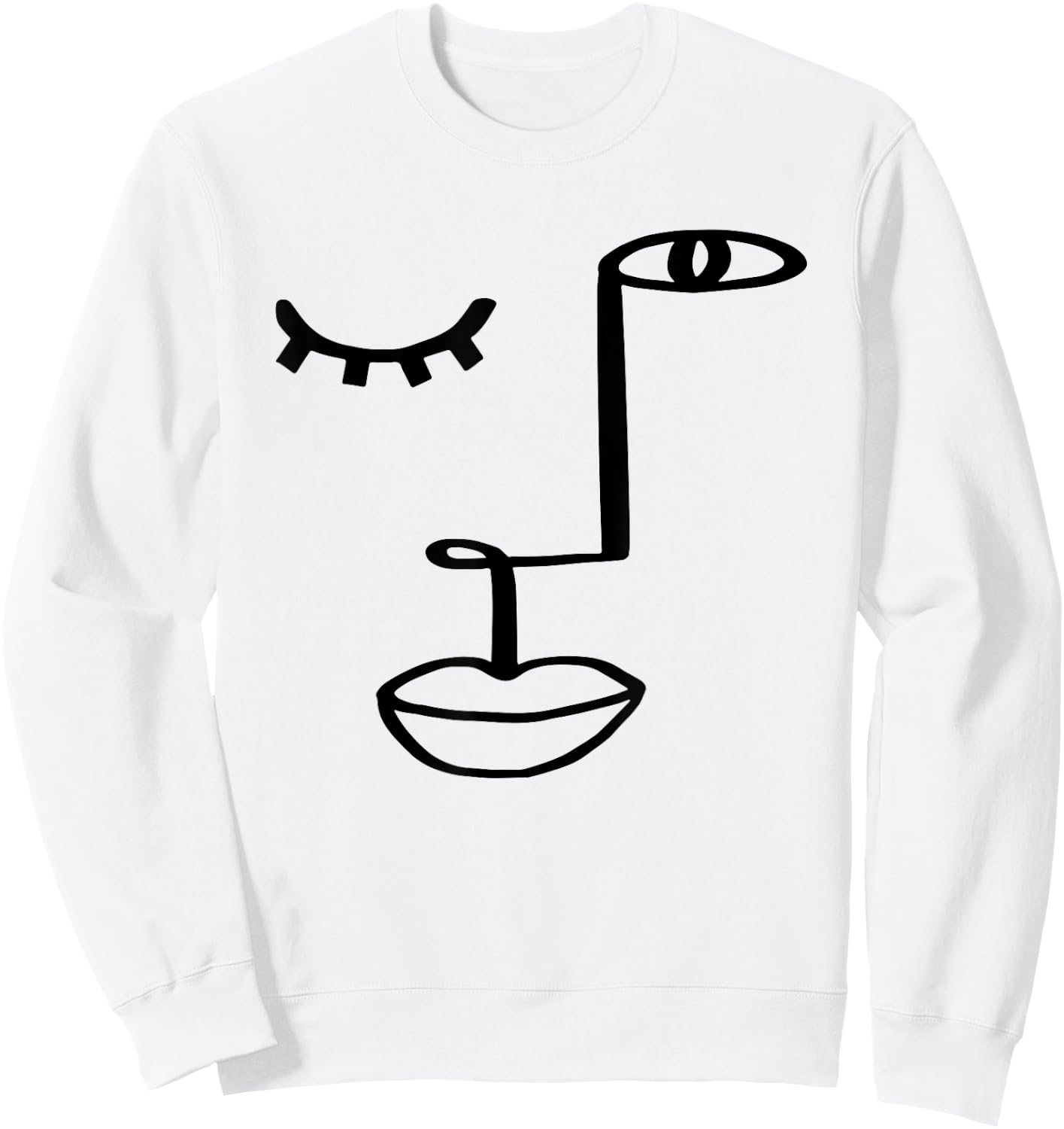 Aesthetic One Line Abstract Fashion Face Minimalist Artsy Sweatshirt - Sweatshirt | White