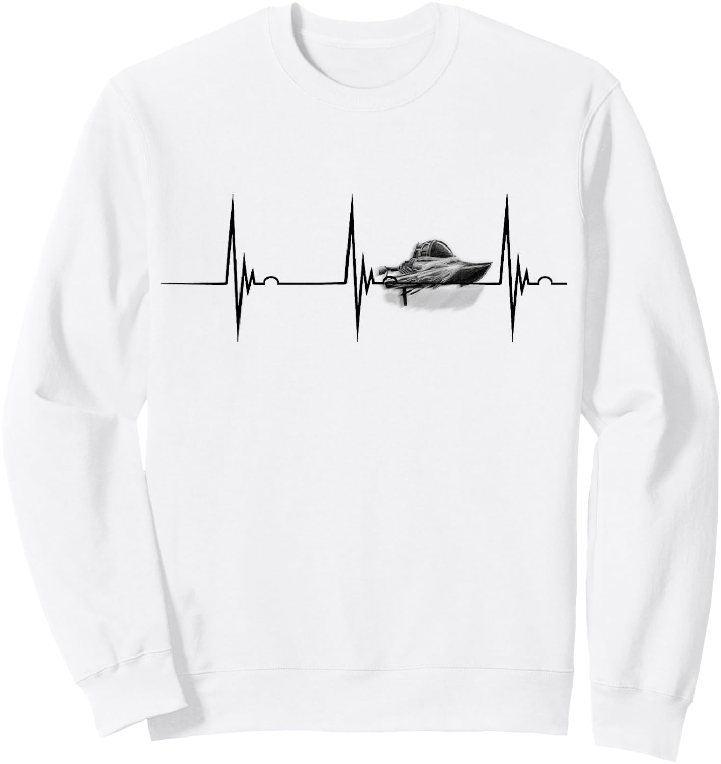 Heartbeat EKG Pulse Boater Motor Boating Drag Boat Racing Sweatshirt - Sweatshirt | White