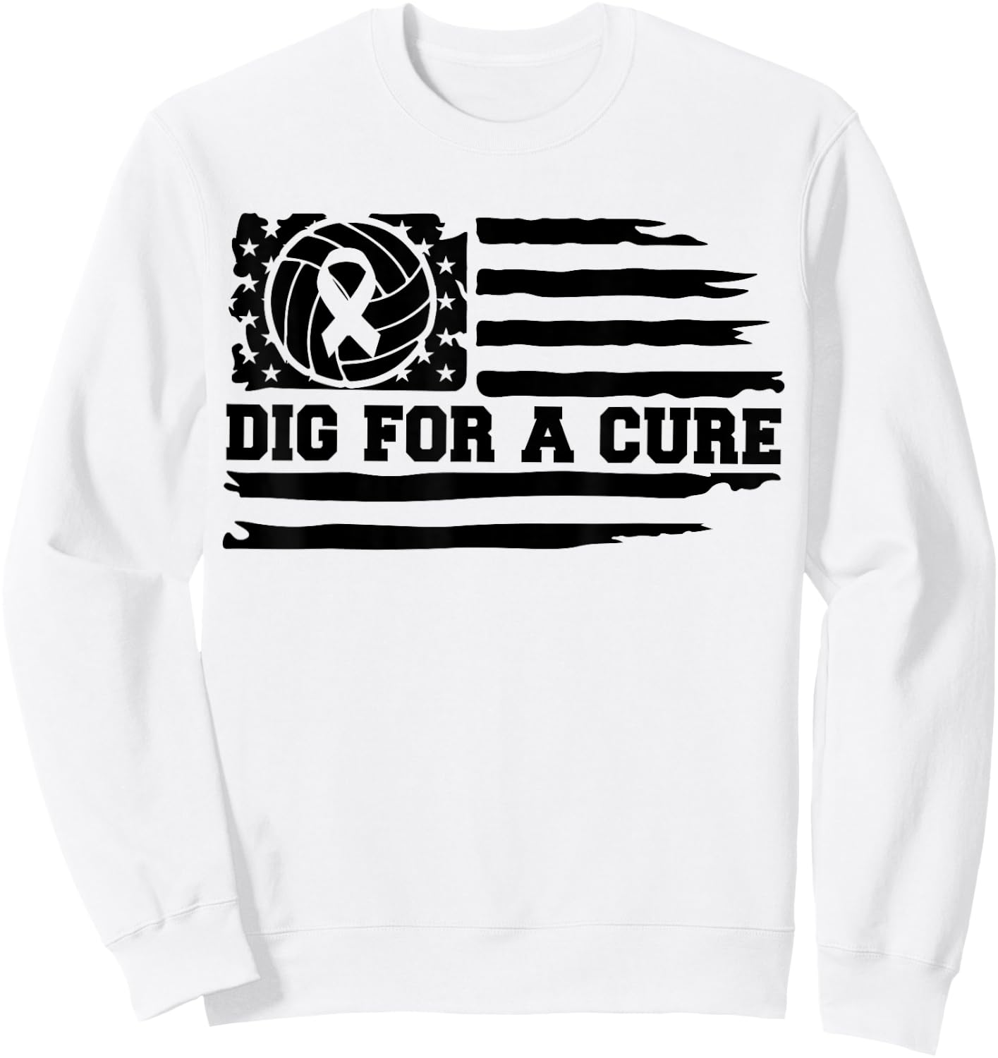Dig For A Cure Breast Cancer Volleyball Pink American Flag Kids Men Sweatshirt - Sweatshirt | White