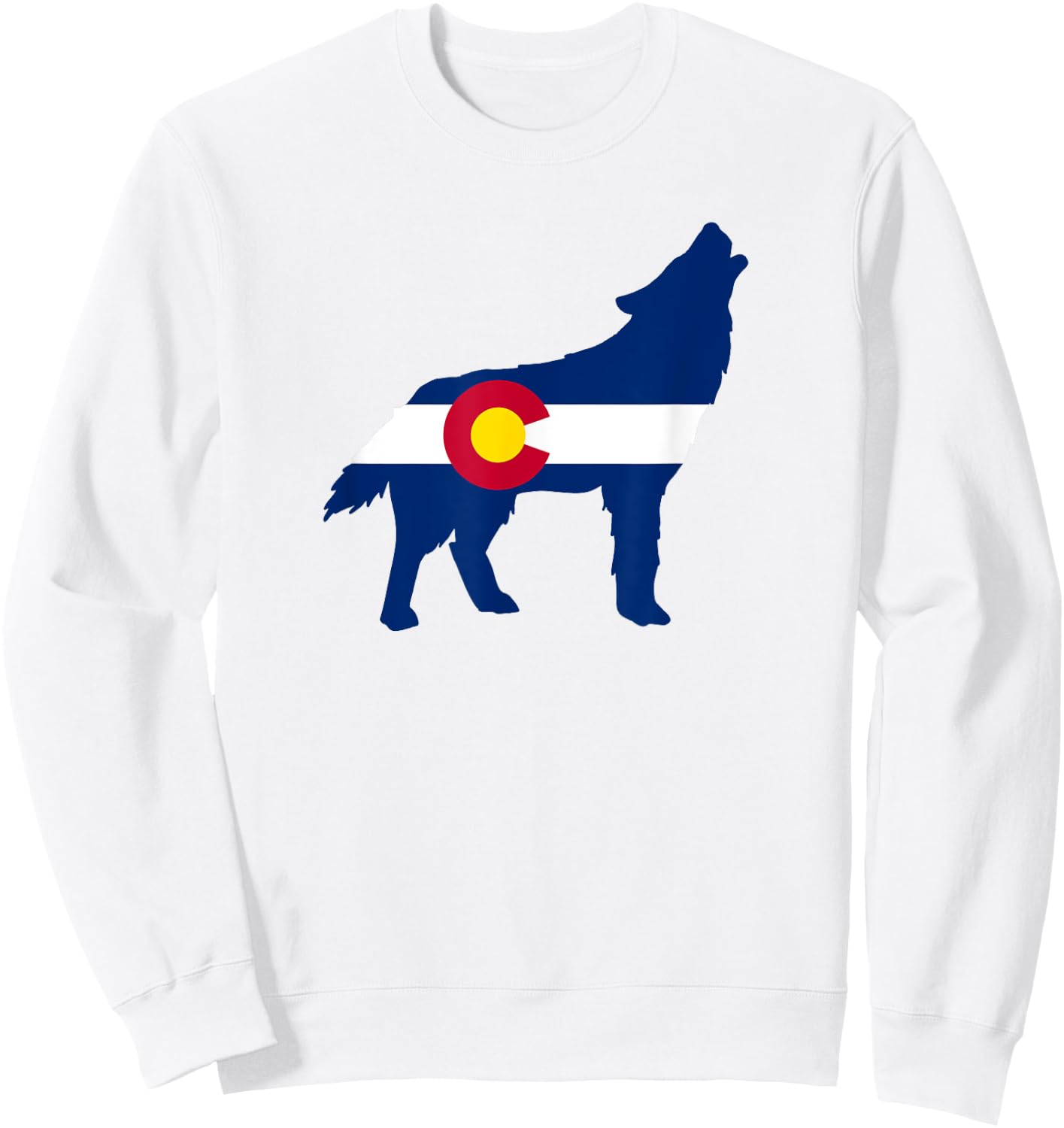 Colorado Flag Wolf Howling Sweatshirt - Sweatshirt | White