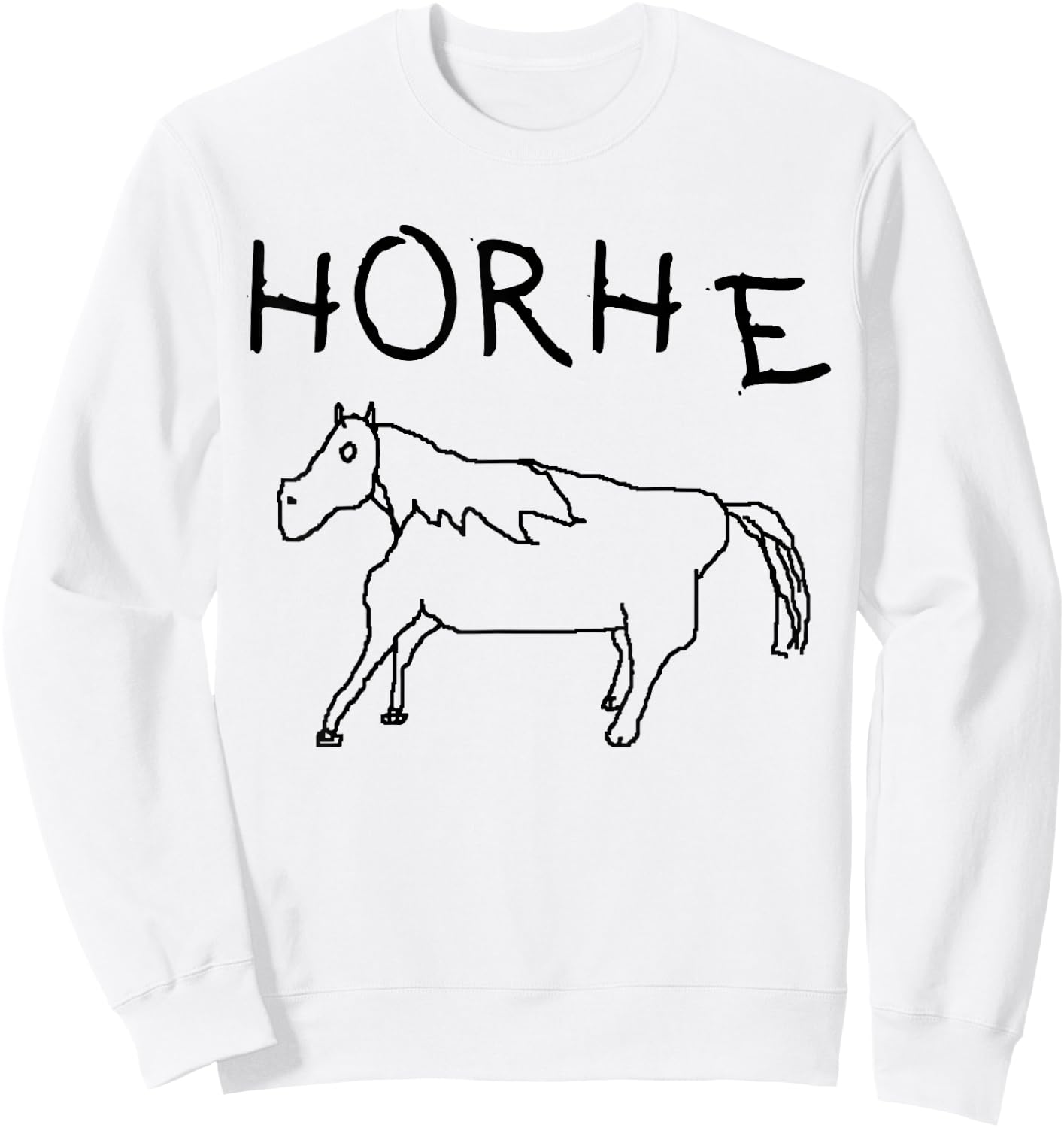Horhe Terrible Cringe Horse Graphic Weird Absurd Joke Gen Z Sweatshirt - Sweatshirt | White