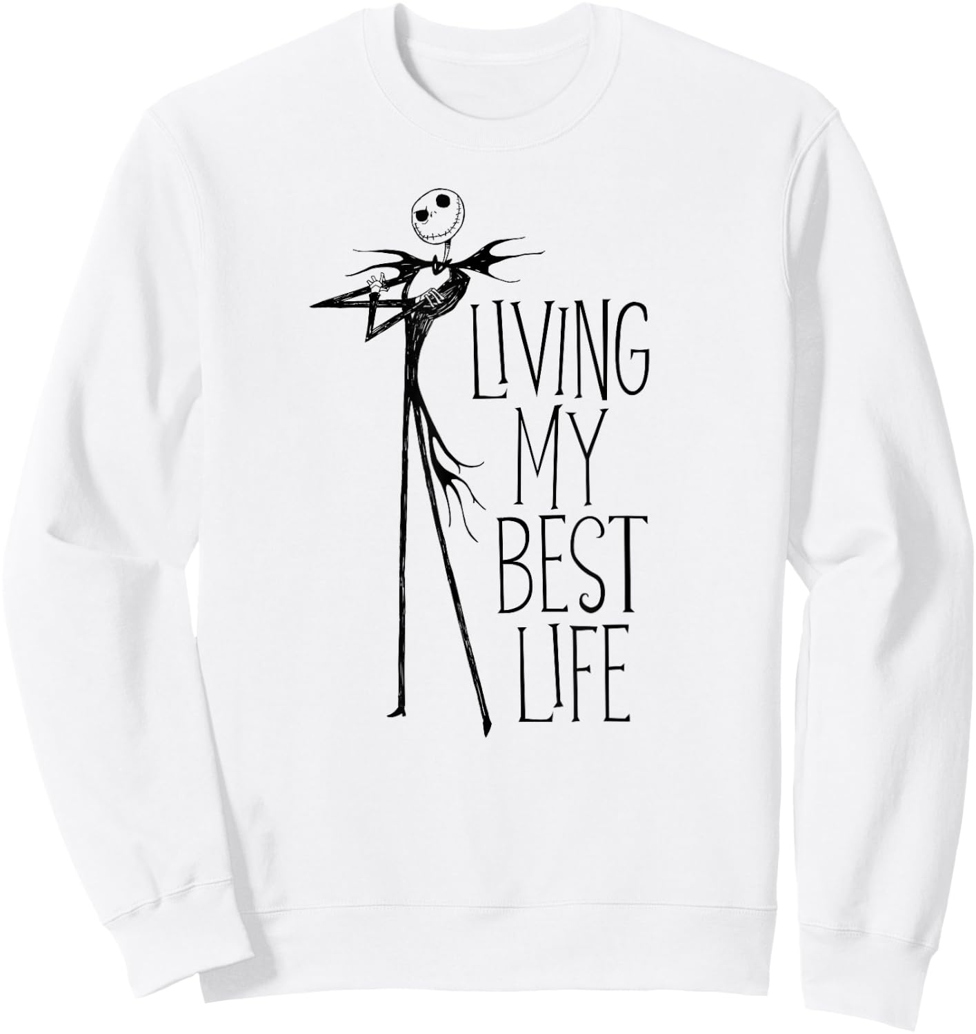 Amazon Essentials Men's Nightmare Before Christmas Jack Living My Best Life Graphic , White, Small Sweatshirt - Sweatshirt | White