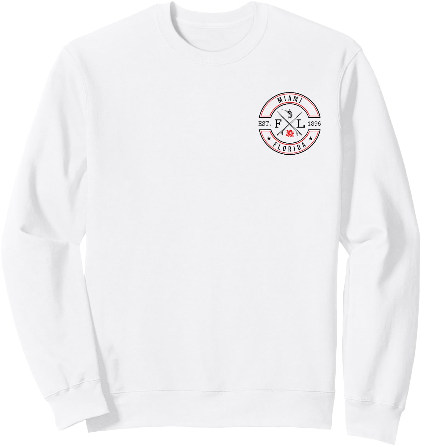 Miami Florida FL Retro Surfer Beach Front & Back Sweatshirt - Sweatshirt | White