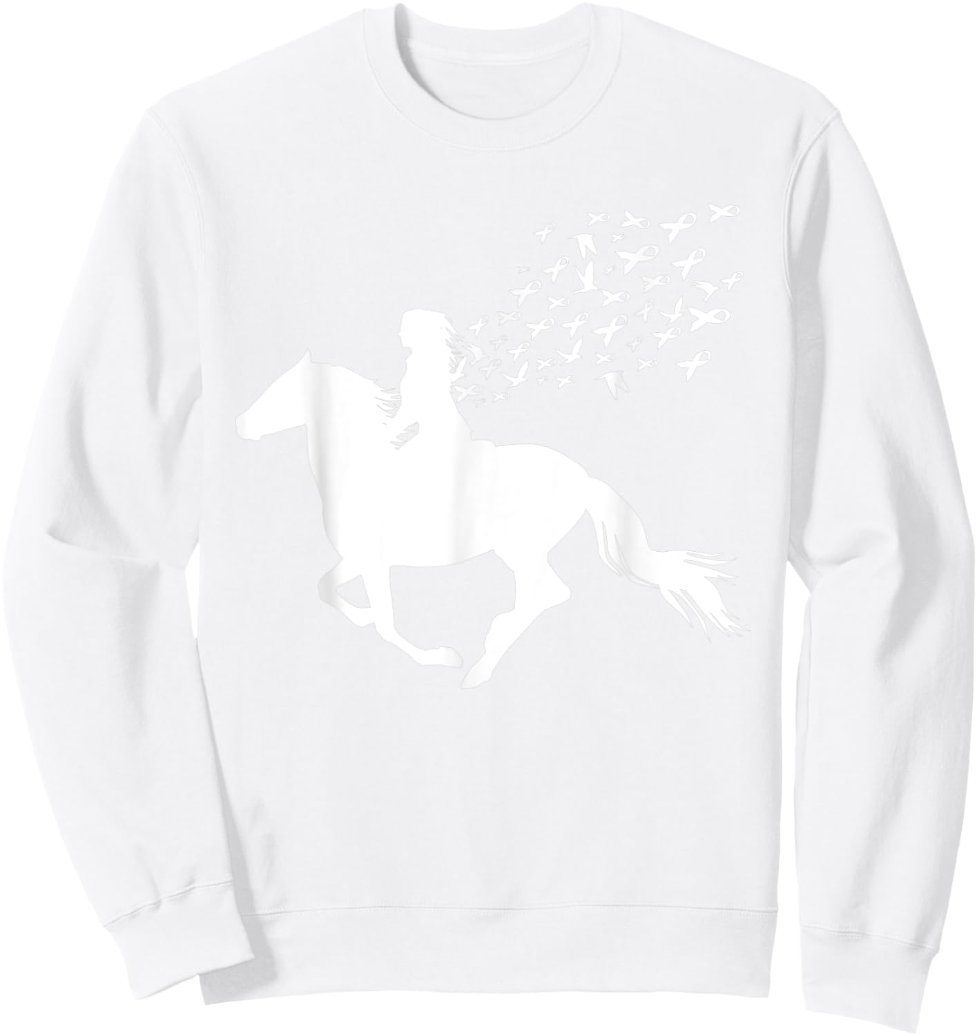 Horse Riding Breast Cancer Awareness Pink Ribbon Warrior Sweatshirt - Sweatshirt | White
