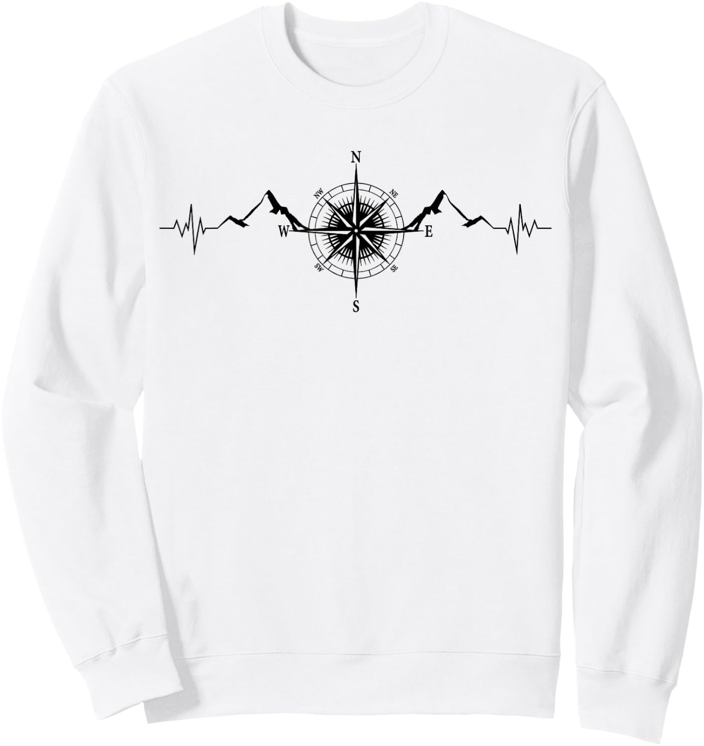 Funny Hiking Nature Mountains Wind Rose Compass Heartbeat Sweatshirt - Sweatshirt | White