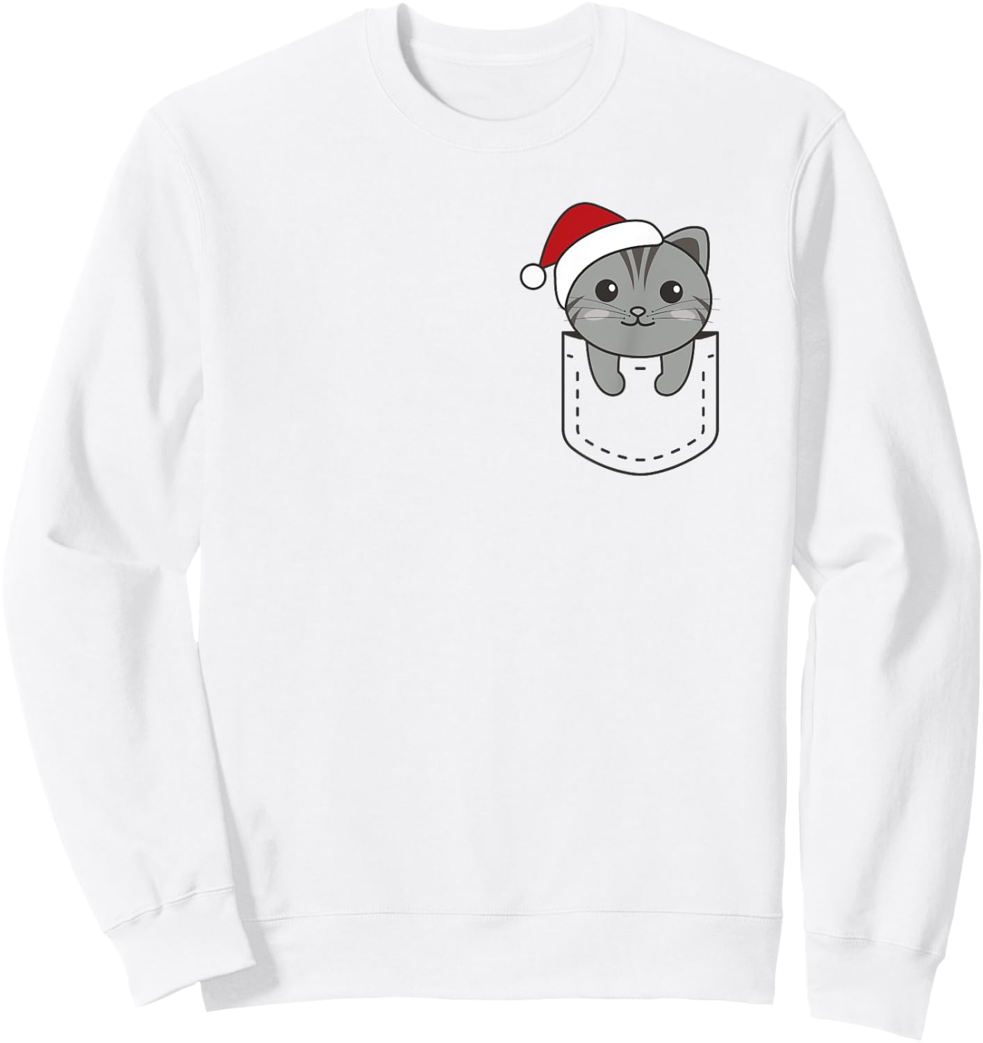 Cat In Pocket Christmas In Breast Pocket Cute Cat Women Kids Sweatshirt - Sweatshirt | White