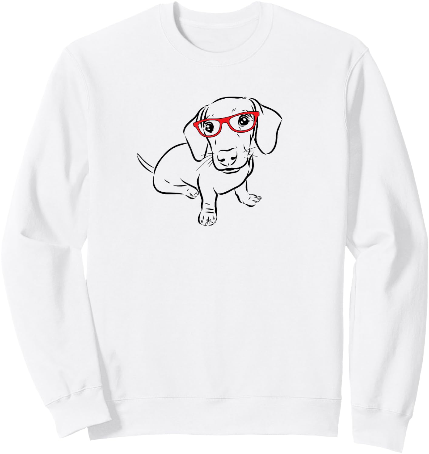 Funny Illustration Red Glasses Hipster Nerd Dachshund Lover Sweatshirt - Sweatshirt | White
