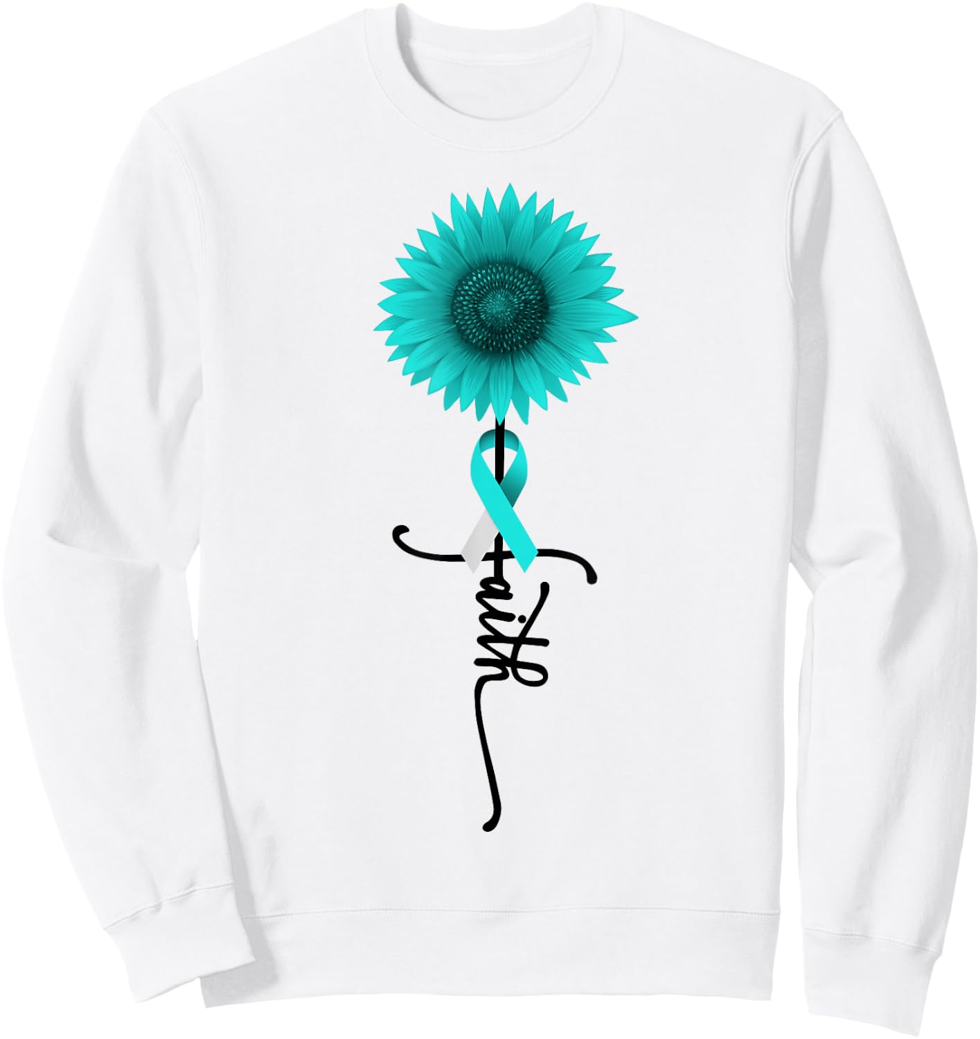 Cervical Cancer Sunflower Faith Cervical Cancer Awareness Sweatshirt - Sweatshirt | White
