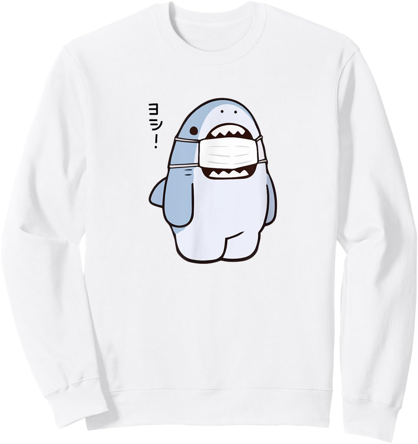 Cute Shark Says "Yoshi" Good/Alright, Japanese Kawaii Anime Sweatshirt - Sweatshirt | White