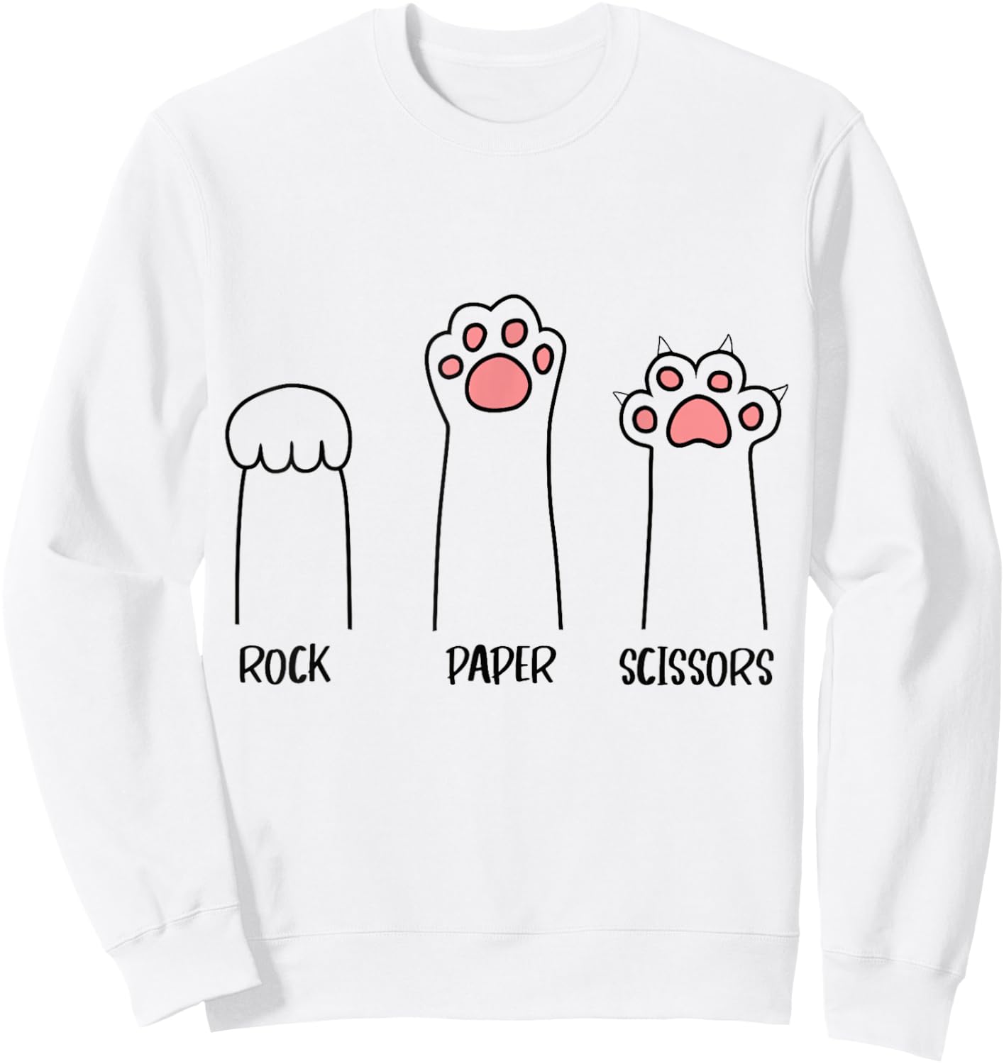 Rock Paper Scissors Hand Game Cute Paw Funny Cat Women Kids Sweatshirt - Sweatshirt | White