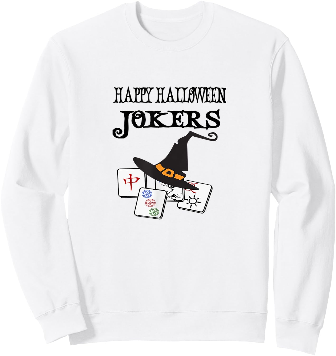 Funny Mahjong Happy Halloween Jokers Tile Game Sweatshirt - Sweatshirt | White
