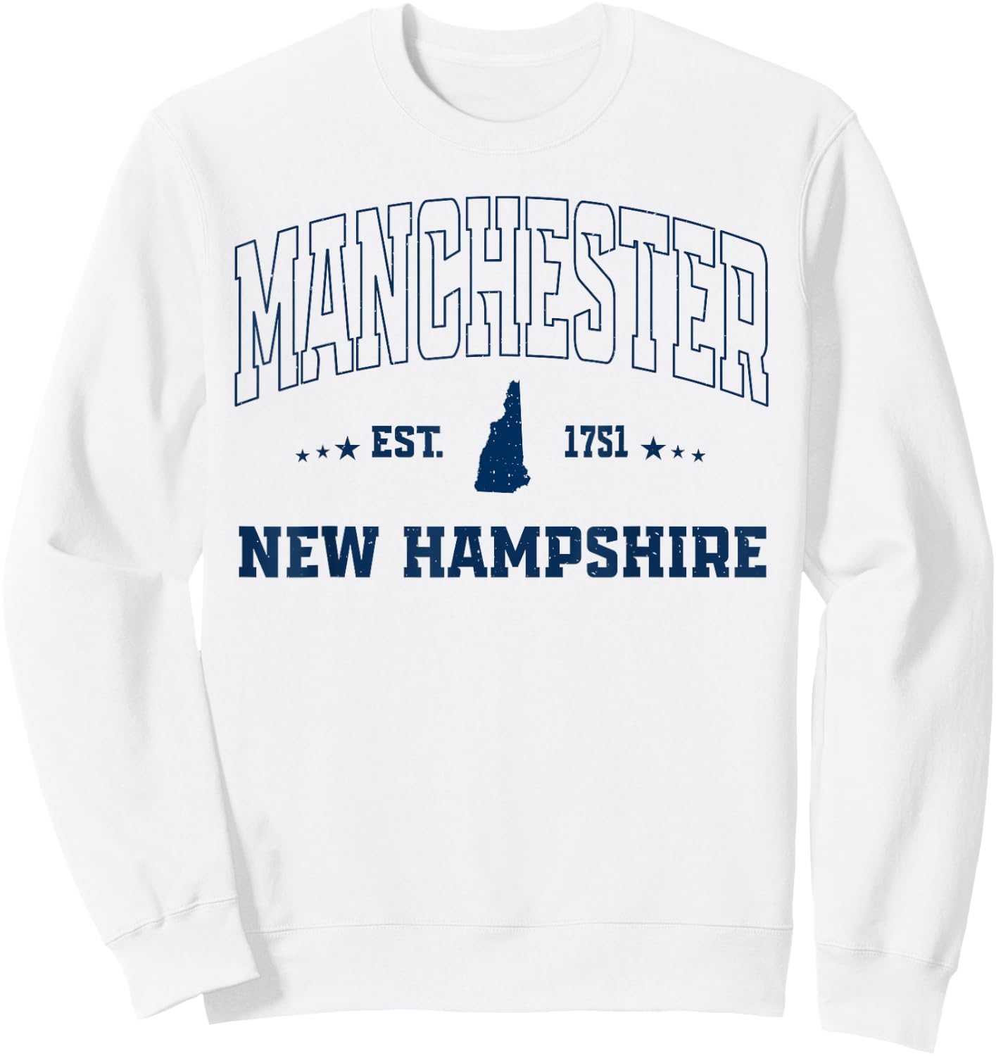 Vintage Manchester New Hampshire NH Navy Sports Athletic Sweatshirt - Sweatshirt | White