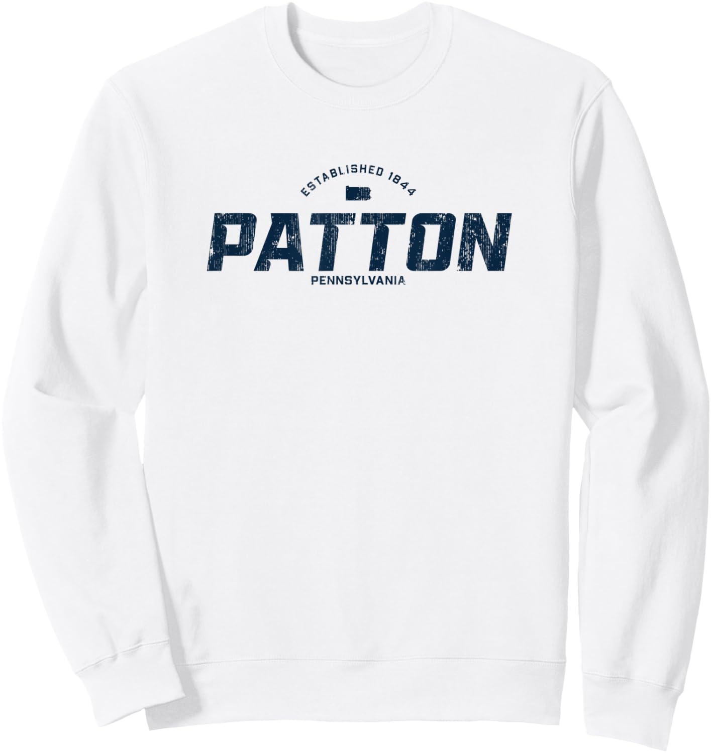 Patton Pennsylvania PA Vintage Athletic Navy Sports Logo Sweatshirt - Sweatshirt | White