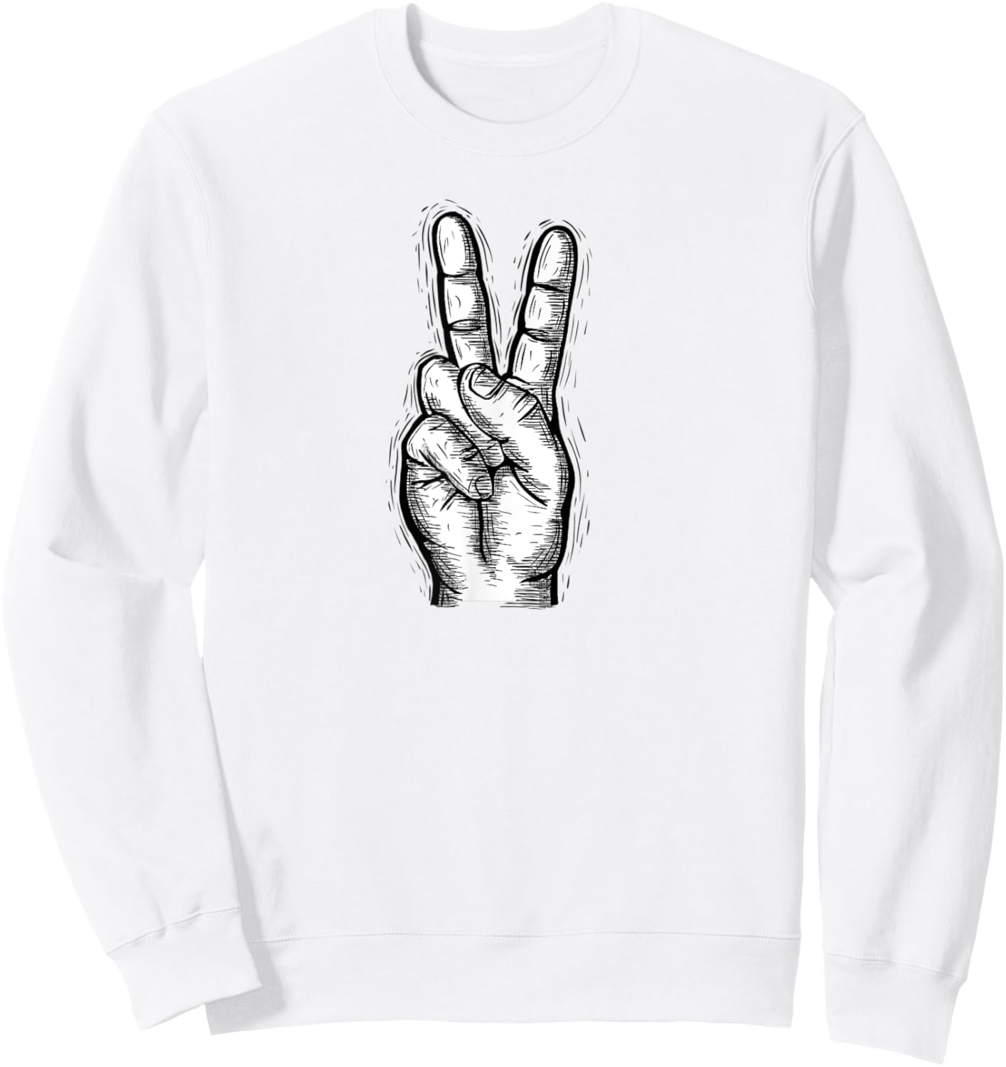 Peace Sign Hand Signal Hand Illustration Vintage Sweatshirt - Sweatshirt | White