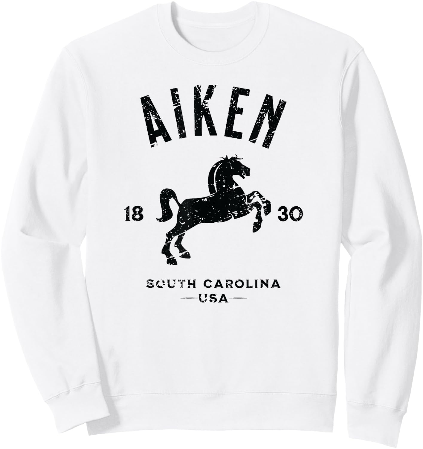Aiken South Carolina USA Equestrian Horse Distressed Design Sweatshirt - Sweatshirt | White