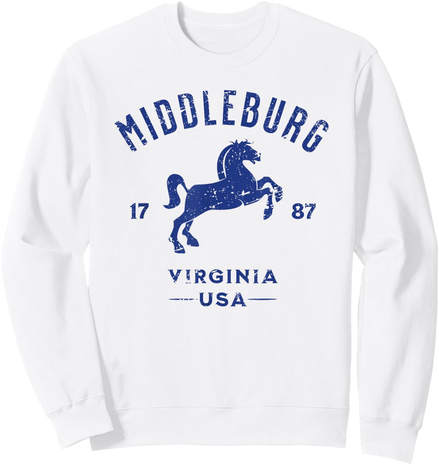 Middleburg Virginia USA Equestrian Horse Distressed Design Sweatshirt - Sweatshirt | White